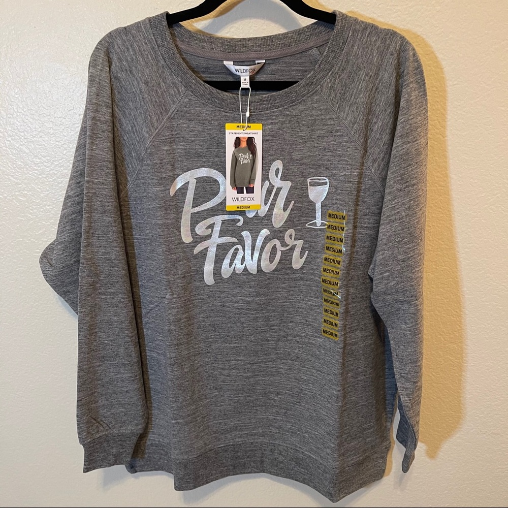 NWT Wildfox Pour Favor Wine Grey Sweatshirt Med Lg - Picture 3 of 13